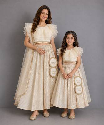Off white organza chanderi mother daughter lehenga combo set 1