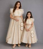 Off white organza chanderi mother daughter lehenga combo set