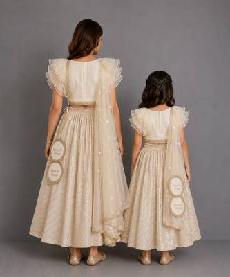 Off white organza chanderi mother daughter lehenga combo set 2