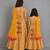 Mustard yellow embroidered cotton silk mother daughter lehenga combo set