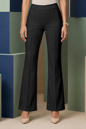 Black parachute bootcut  pants high waist flared trousers 