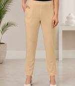 Beige super cotton stretch pants full length for women 