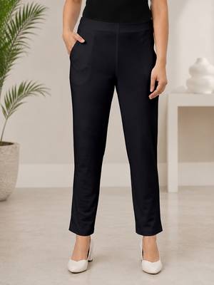 Black super cotton stretch pants full length for women breathable 1