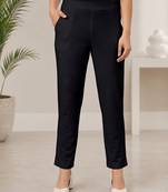 Black super cotton stretch pants full length for women breathable
