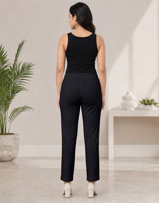 Black super cotton stretch pants full length for women breathable 2