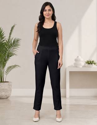 Black super cotton stretch pants full length for women breathable 5