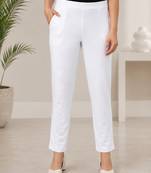 White super cotton stretch pants full length for women 