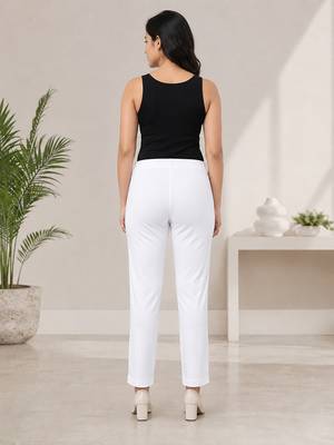 White super cotton stretch pants full length for women  2