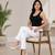 White super cotton stretch pants full length for women 