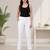 White super cotton stretch pants full length for women 