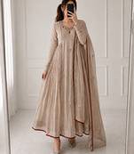 beige color  khatli work and embroidery chanderi salwar suit 