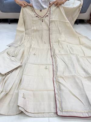 beige color  khatli work and embroidery chanderi salwar suit  2