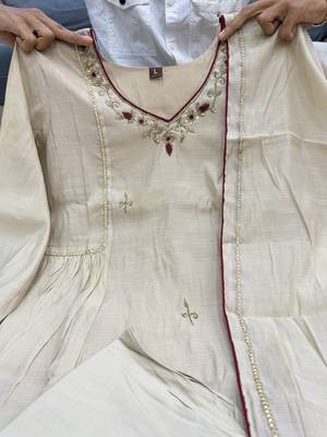beige color  khatli work and embroidery chanderi salwar suit  3