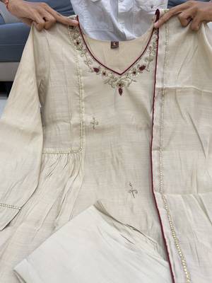 beige color  khatli work and embroidery chanderi salwar suit  5