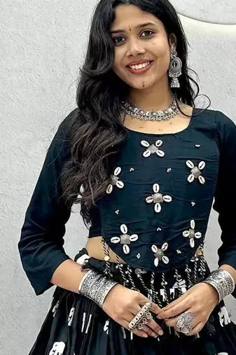 Black Heavy Hand Work with kodi work with hand latkan Cotton Navratri Lahenga Choli