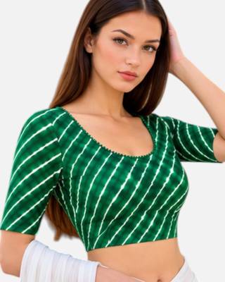 Green spandex lehria printed stretchable readymade saree blouse 3