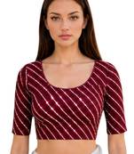 Maroon spandex lehria printed stretchable readymade saree blouse