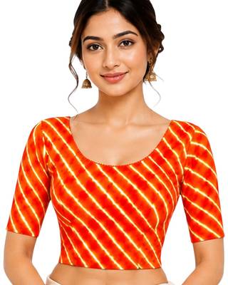 Orange spandex lehria printed stretchable readymade saree blouse 1