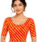 Orange spandex lehria printed stretchable readymade saree blouse