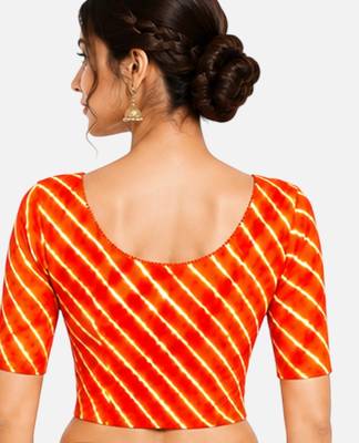 Orange spandex lehria printed stretchable readymade saree blouse 2