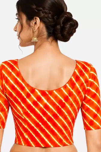 Orange spandex lehria printed stretchable readymade saree blouse