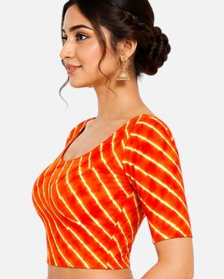 Orange spandex lehria printed stretchable readymade saree blouse 4