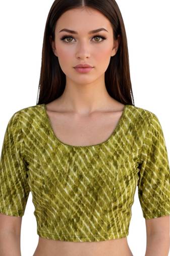 Pista spandex lehria printed stretchable readymade saree blouse