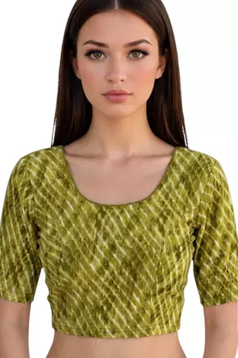 Pista spandex lehria printed stretchable readymade saree blouse