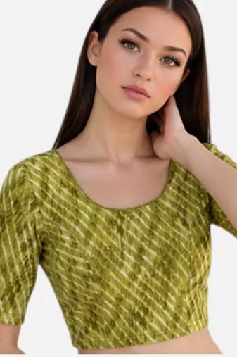 Pista spandex lehria printed stretchable readymade saree blouse