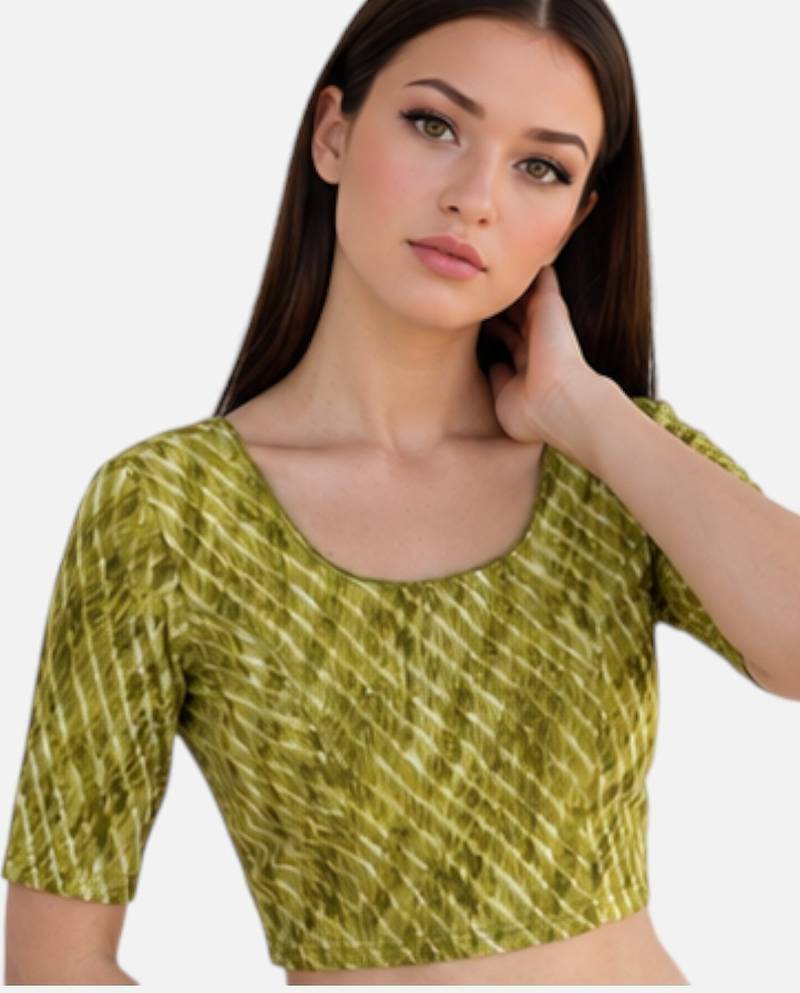 Pista spandex lehria printed stretchable readymade saree blouse