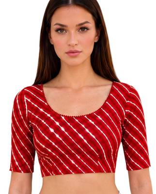 Red spandex lehria printed stretchable readymade saree blouse 1