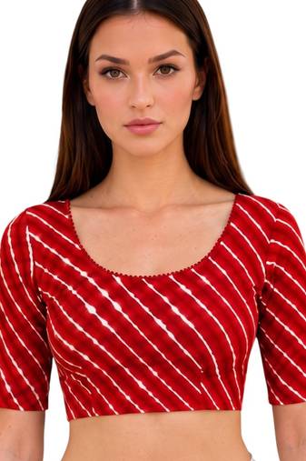 Red spandex lehria printed stretchable readymade saree blouse
