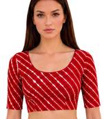 Red spandex lehria printed stretchable readymade saree blouse