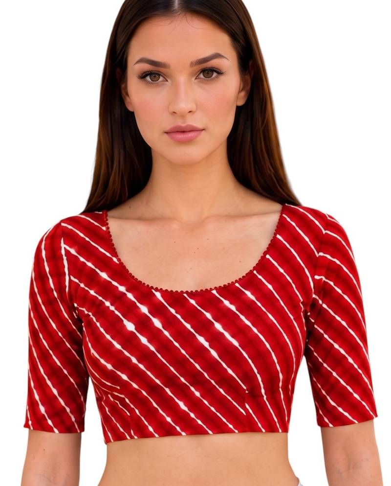 Red spandex lehria printed stretchable readymade saree blouse