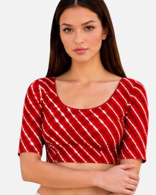 Red spandex lehria printed stretchable readymade saree blouse 5