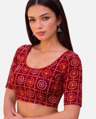 Maroon spandex bandhani printed stretchable readymade saree blouse 4