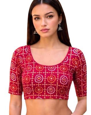 Rani spandex bandhani printed stretchable readymade saree blouse 1