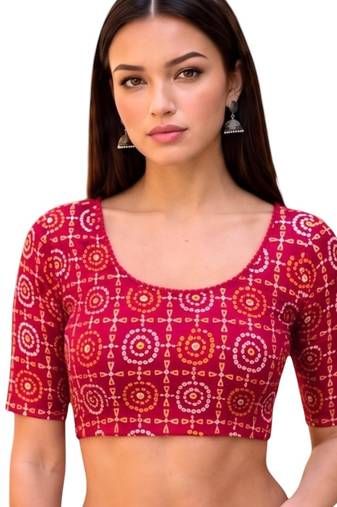 Rani spandex bandhani printed stretchable readymade saree blouse
