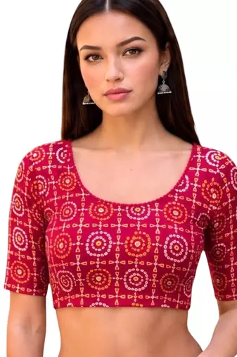 Rani spandex bandhani printed stretchable readymade saree blouse