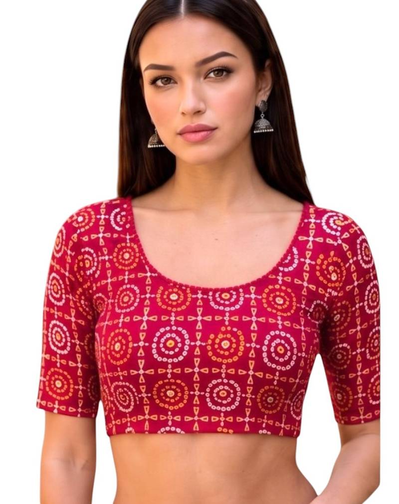 Rani spandex bandhani printed stretchable readymade saree blouse