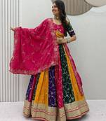 Multi Embroidery Thread & Sequence work Silk Blend Navratri Lahenga Choli Set