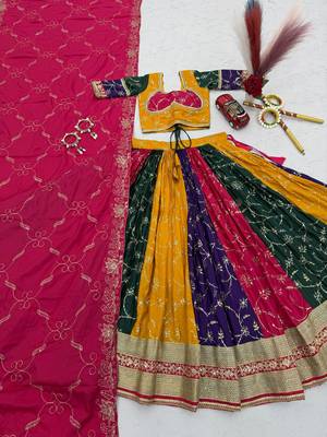 Multi Embroidery Thread & Sequence work Silk Blend Navratri Lahenga Choli Set 5