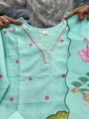 sky blue color printed and embroidered  work cotton salwar suit 4