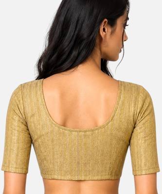Gold spandex golden zari straight line stretchable readymade saree blouse 2