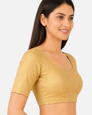 Gold spandex golden zari straight line stretchable readymade saree blouse 3