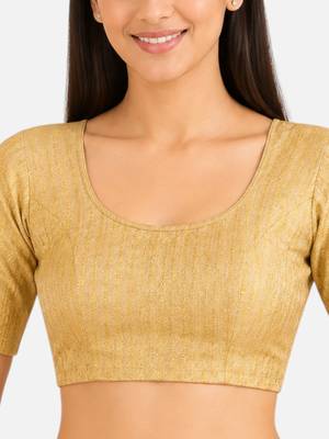 Gold spandex golden zari straight line stretchable readymade saree blouse 5