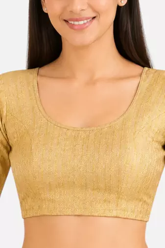 Gold spandex golden zari straight line stretchable readymade saree blouse