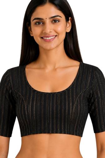 Black spandex golden zari straight line stretchable readymade saree blouse