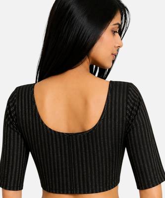 Black spandex golden zari straight line stretchable readymade saree blouse 2