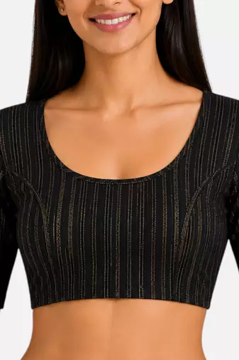 Black spandex golden zari straight line stretchable readymade saree blouse